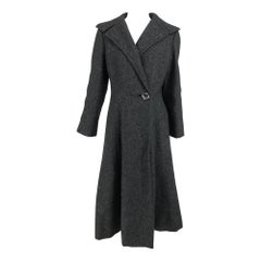 Retro Pauline Trigere Grey Flecked Wool Princess Coat 1950s