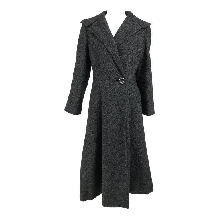 Pauline Trigere Grey Flecked Wool Princess Coat 1950s For Sale at ...