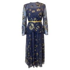 Pauline Trigere - Vestito da sera a maniche lunghe in metallo color lavanda