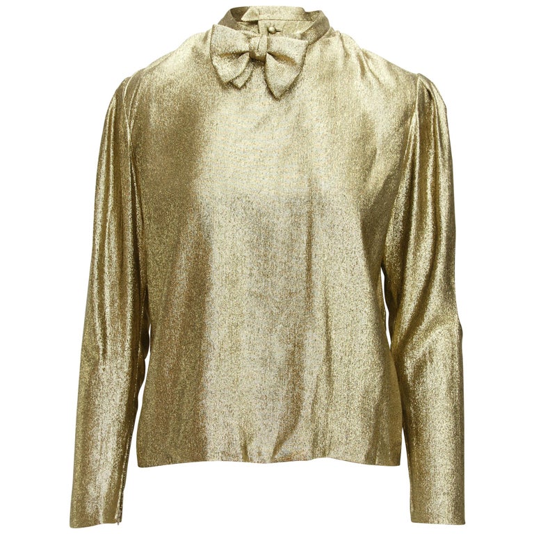 Pauline Trigere Metallic Gold 1980s Lame Blouse at 1stDibs