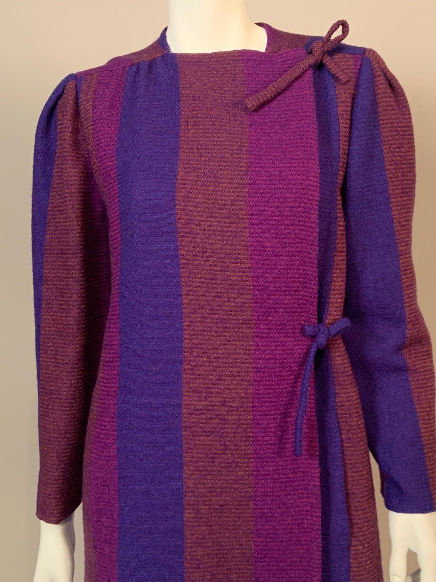 Pauline Trigere Multi Color Striped Wool Coat, Skirt and Matching Shawl For Sale 1