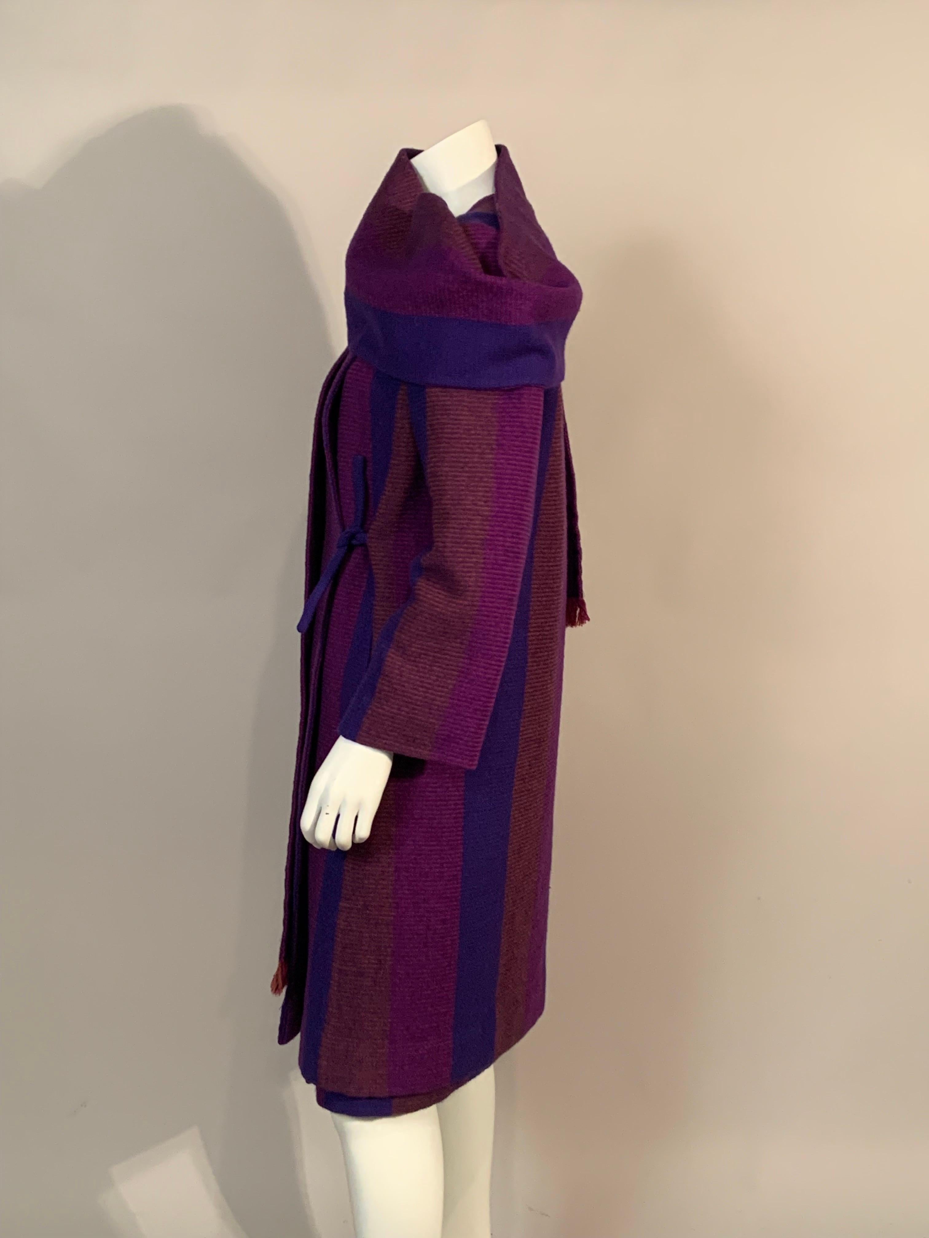 Pauline Trigere Multi Color Striped Wool Coat, Skirt and Matching Shawl For Sale 4