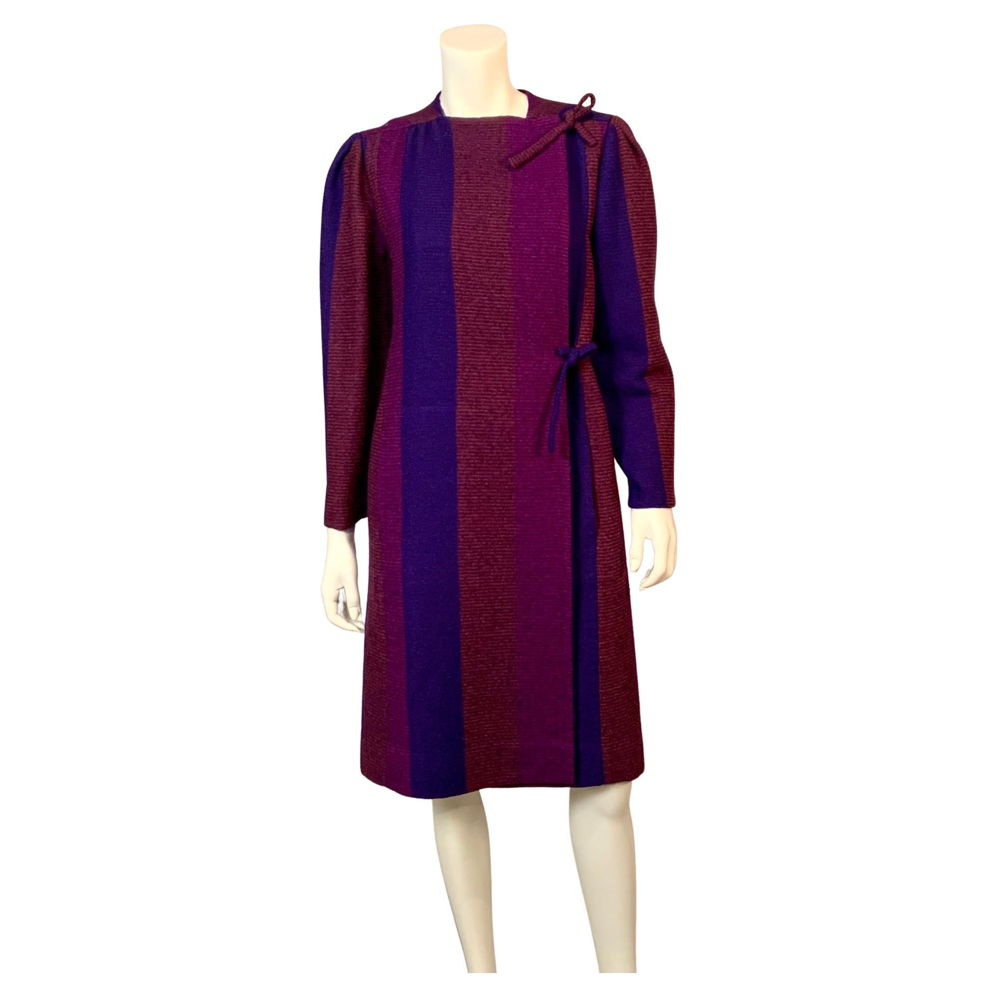Pauline Trigere Multi Color Striped Wool Coat, Skirt and Matching Shawl For Sale