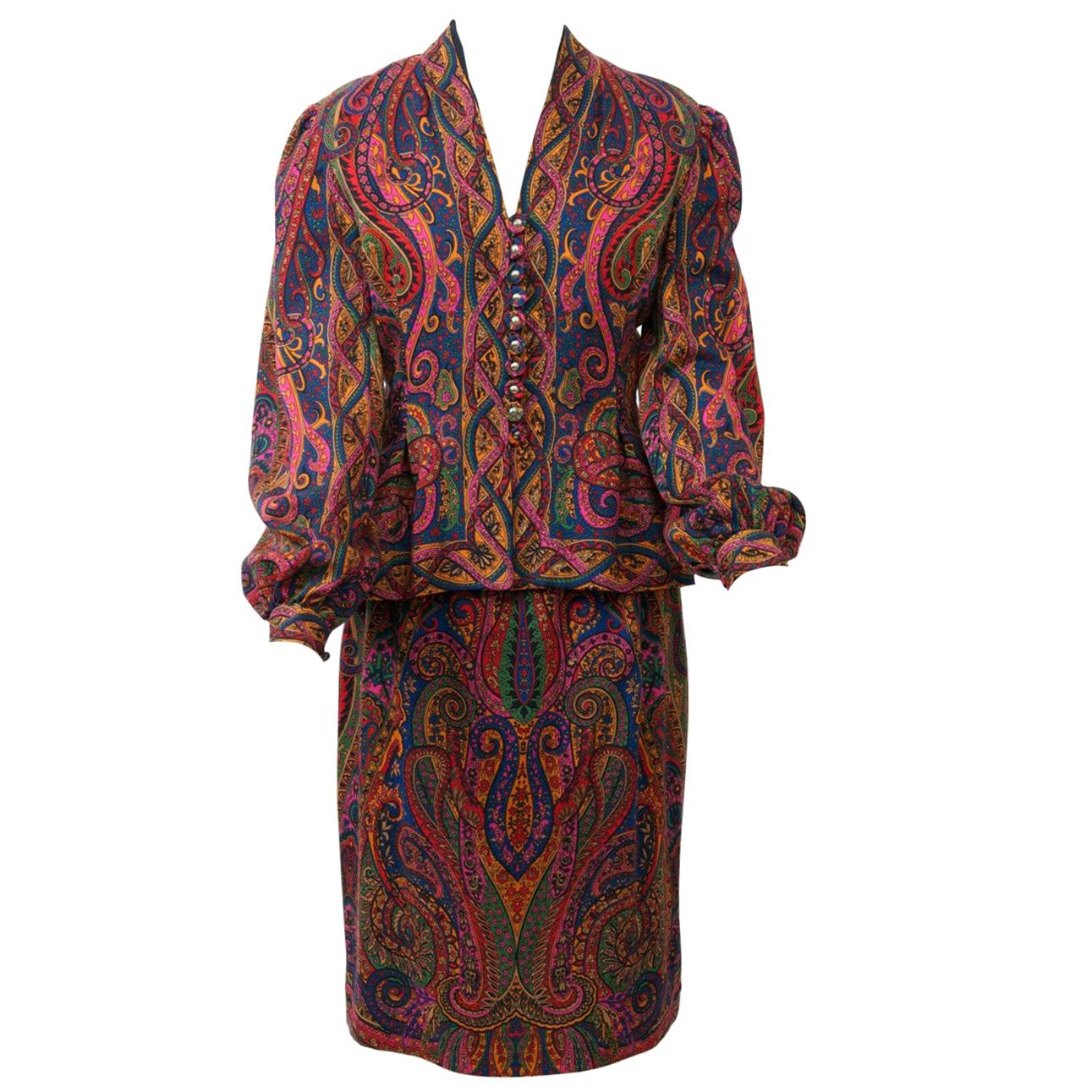 Pauline Trigère - Costume/robe deux pièces à motif cachemire