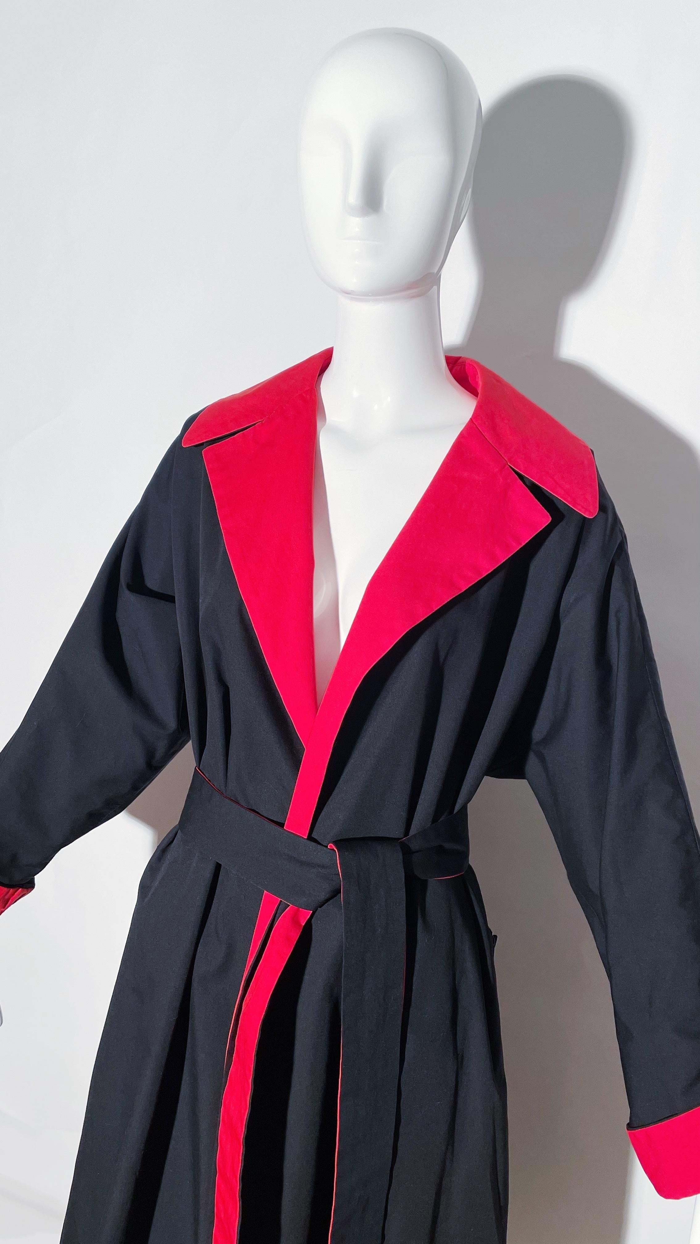 Black Pauline Trigere Reversible Belted Trench Coat  For Sale