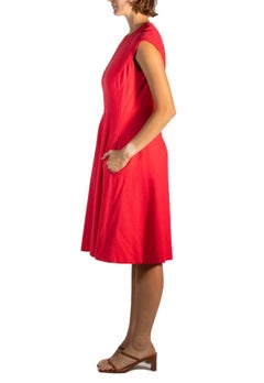 Pauline Trigere Ruby Red Wool Crepe Mod Dress