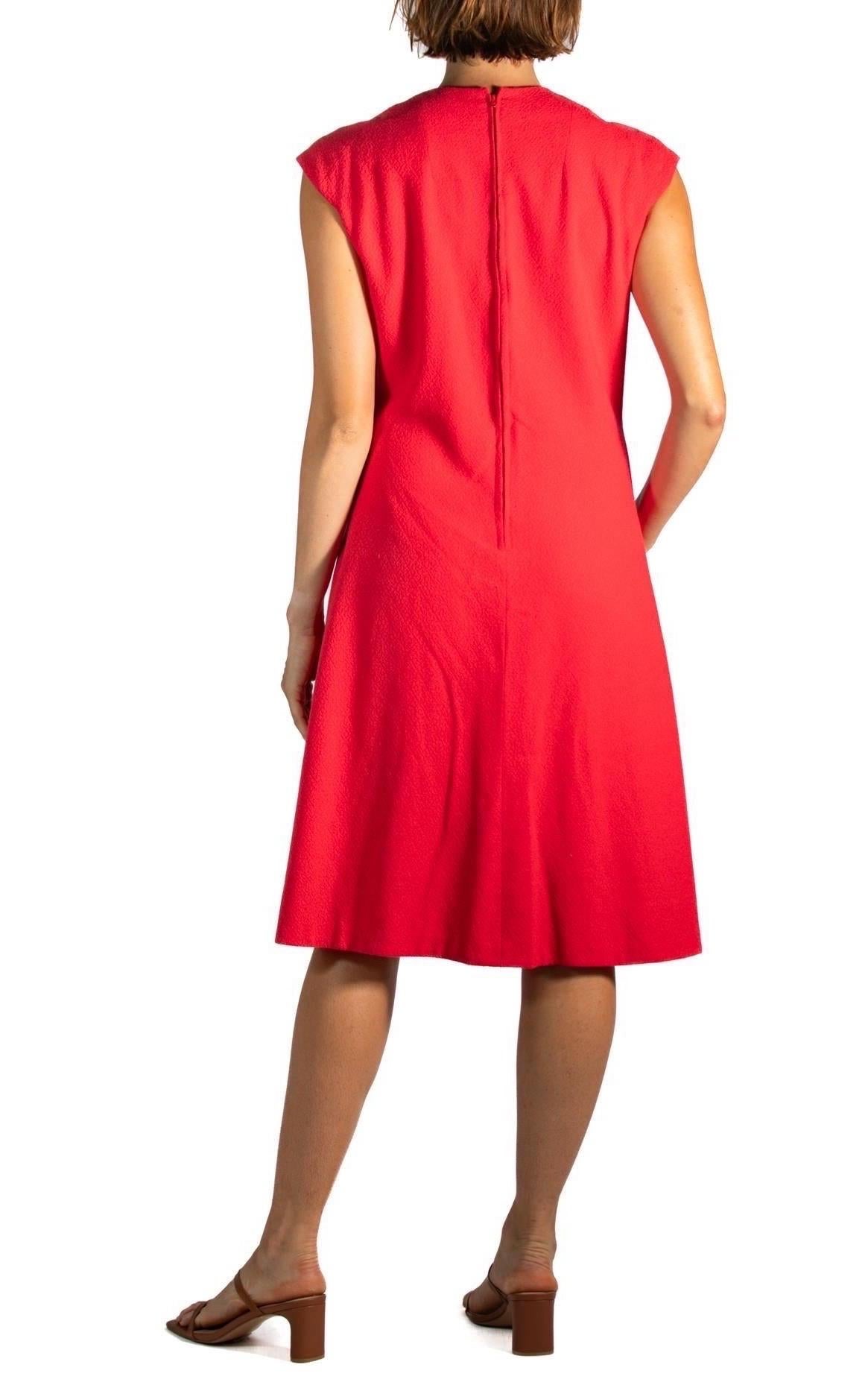 Pauline Trigere Ruby Red Wool Crepe Mod Dress In Excellent Condition For Sale In New York, NY