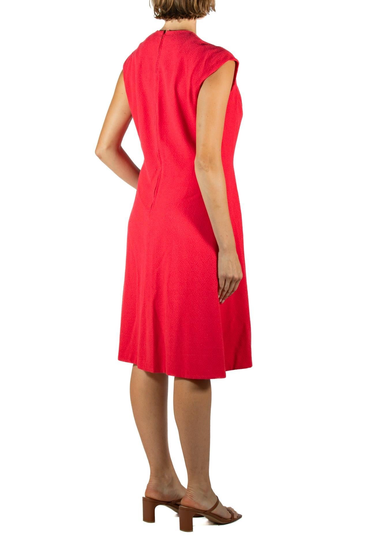 Women's Pauline Trigere Ruby Red Wool Crepe Mod Dress For Sale