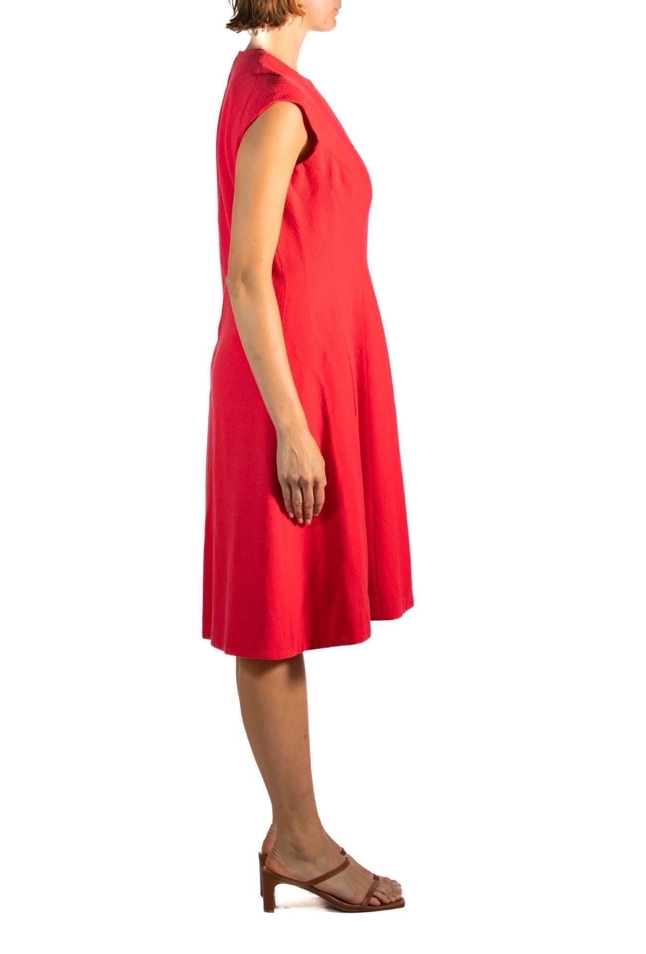 Pauline Trigere Ruby Red Wool Crepe Mod Dress For Sale 1