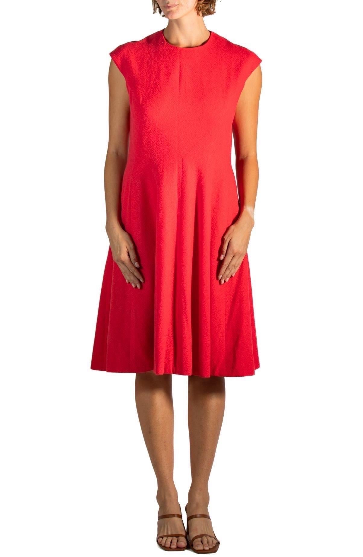 Pauline Trigere Ruby Red Wool Crepe Mod Dress For Sale 3