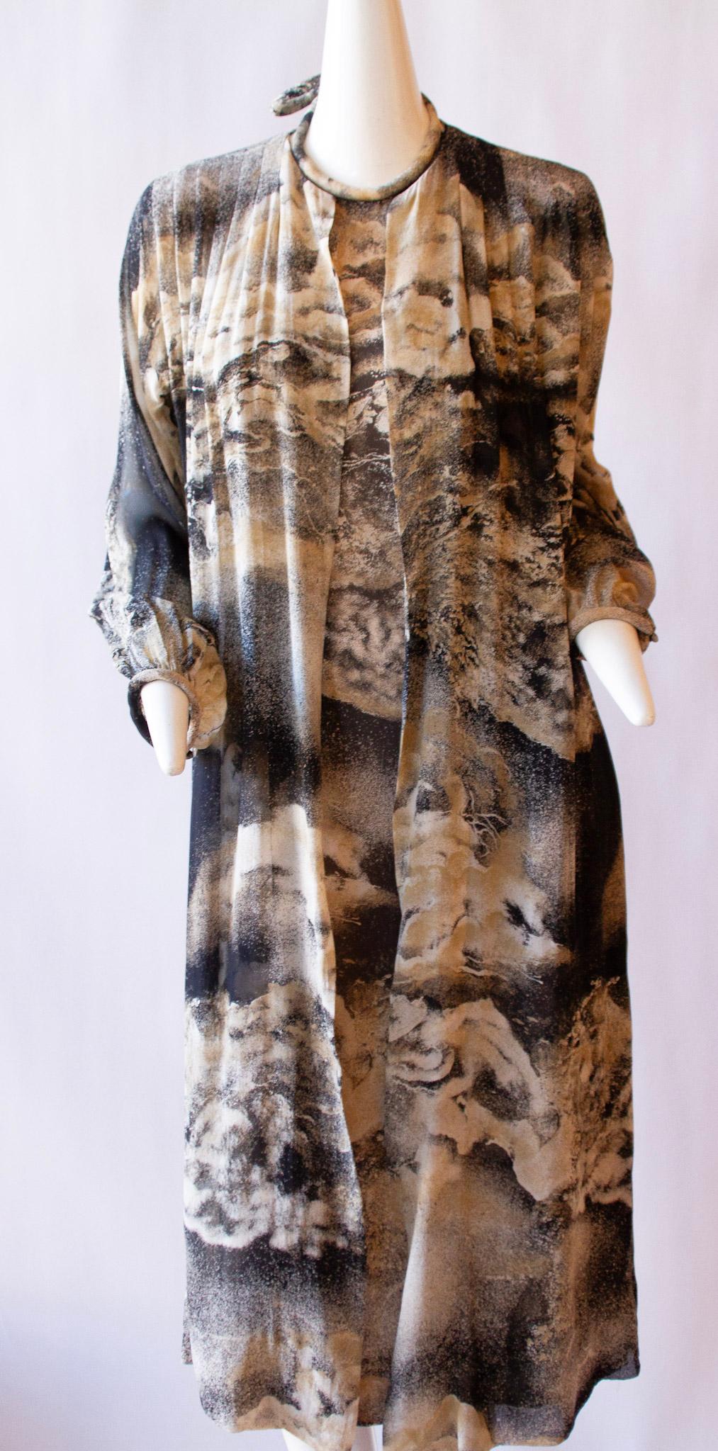 PAULINE TRIGÈRE Suminagashi Marbling Print Silk Halter Dress and Draper, 1970s 5