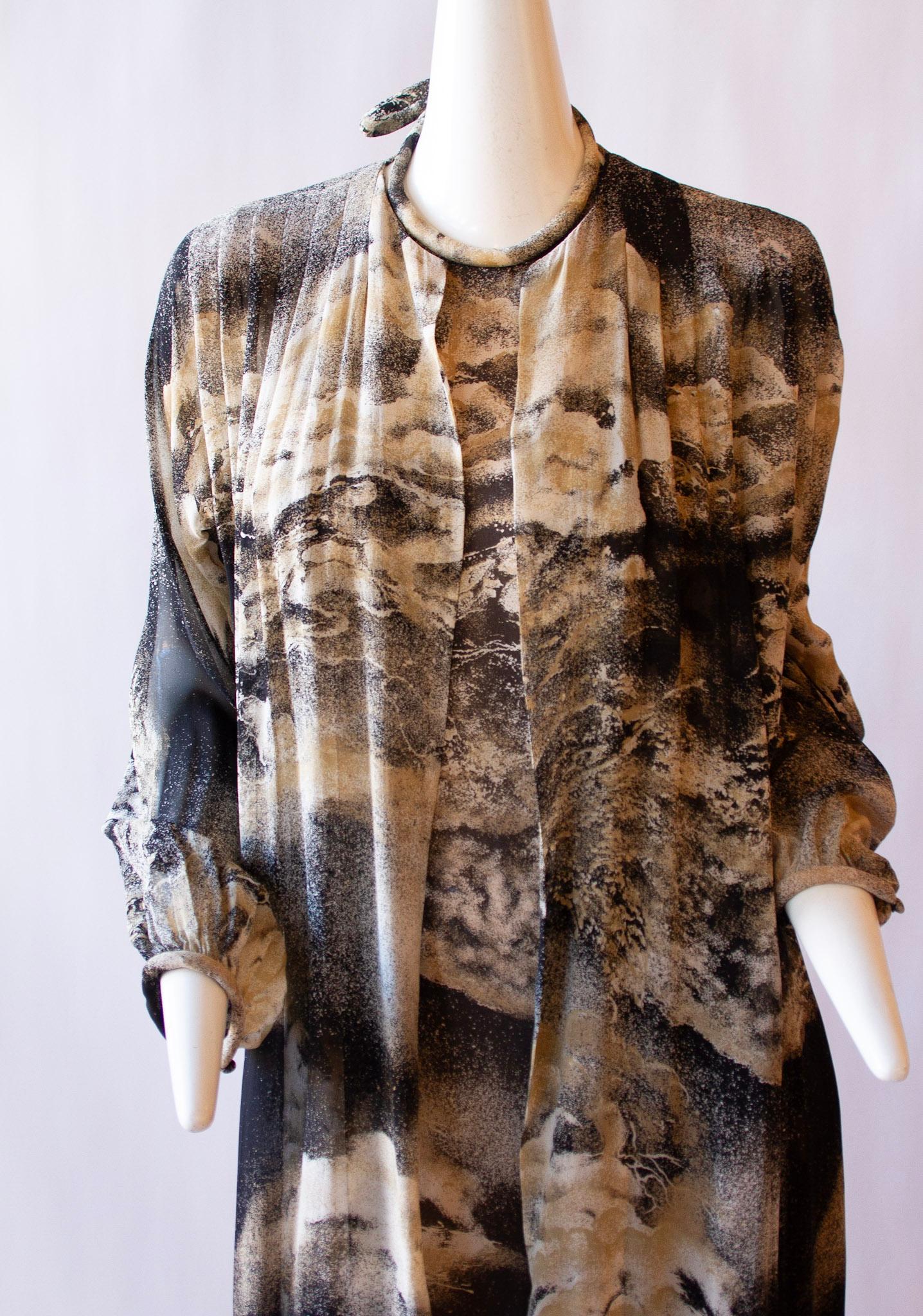 PAULINE TRIGÈRE Suminagashi Marbling Print Silk Halter Dress and Draper, 1970s 6