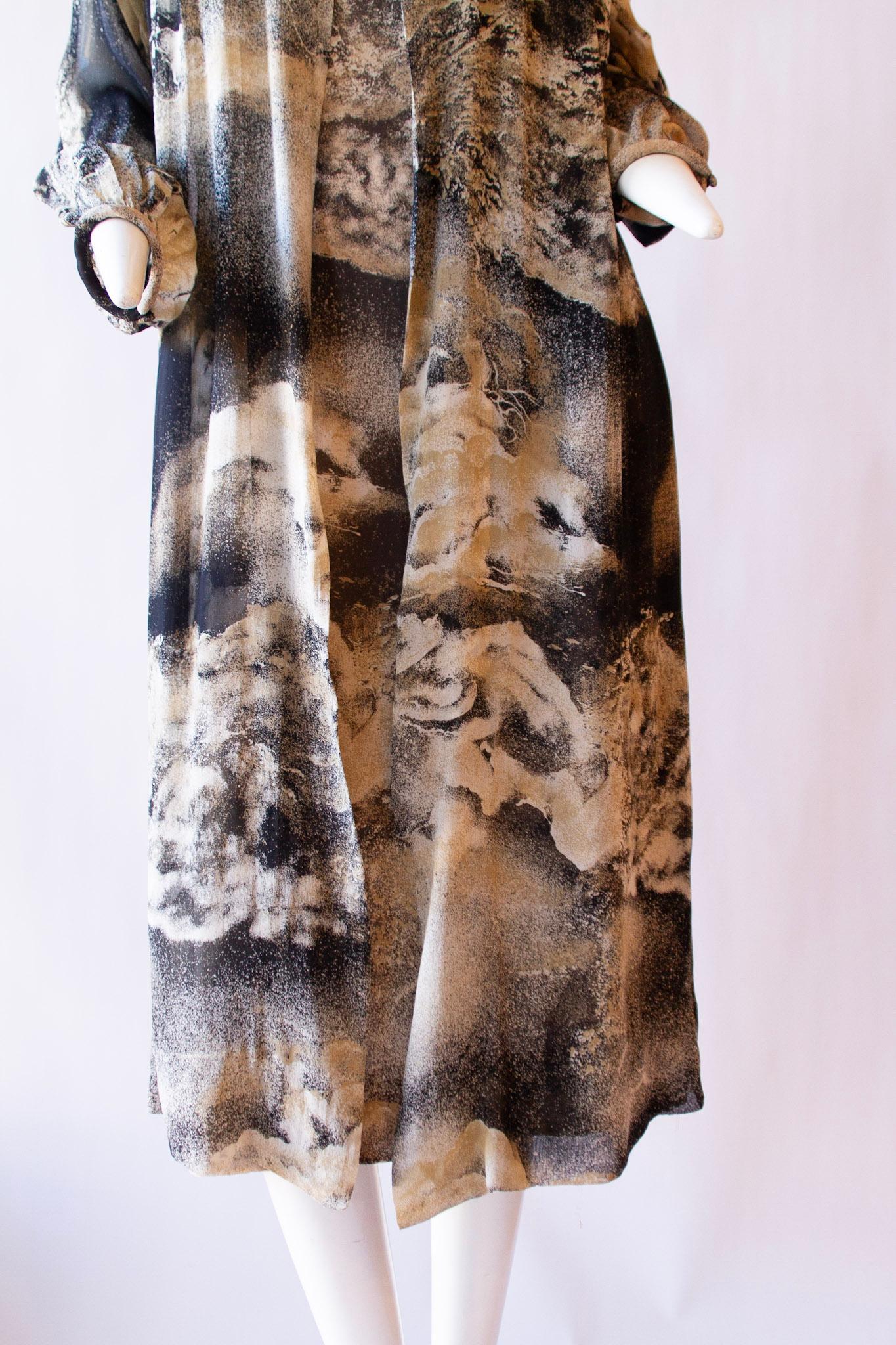 PAULINE TRIGÈRE Suminagashi Marbling Print Silk Halter Dress and Draper, 1970s 8