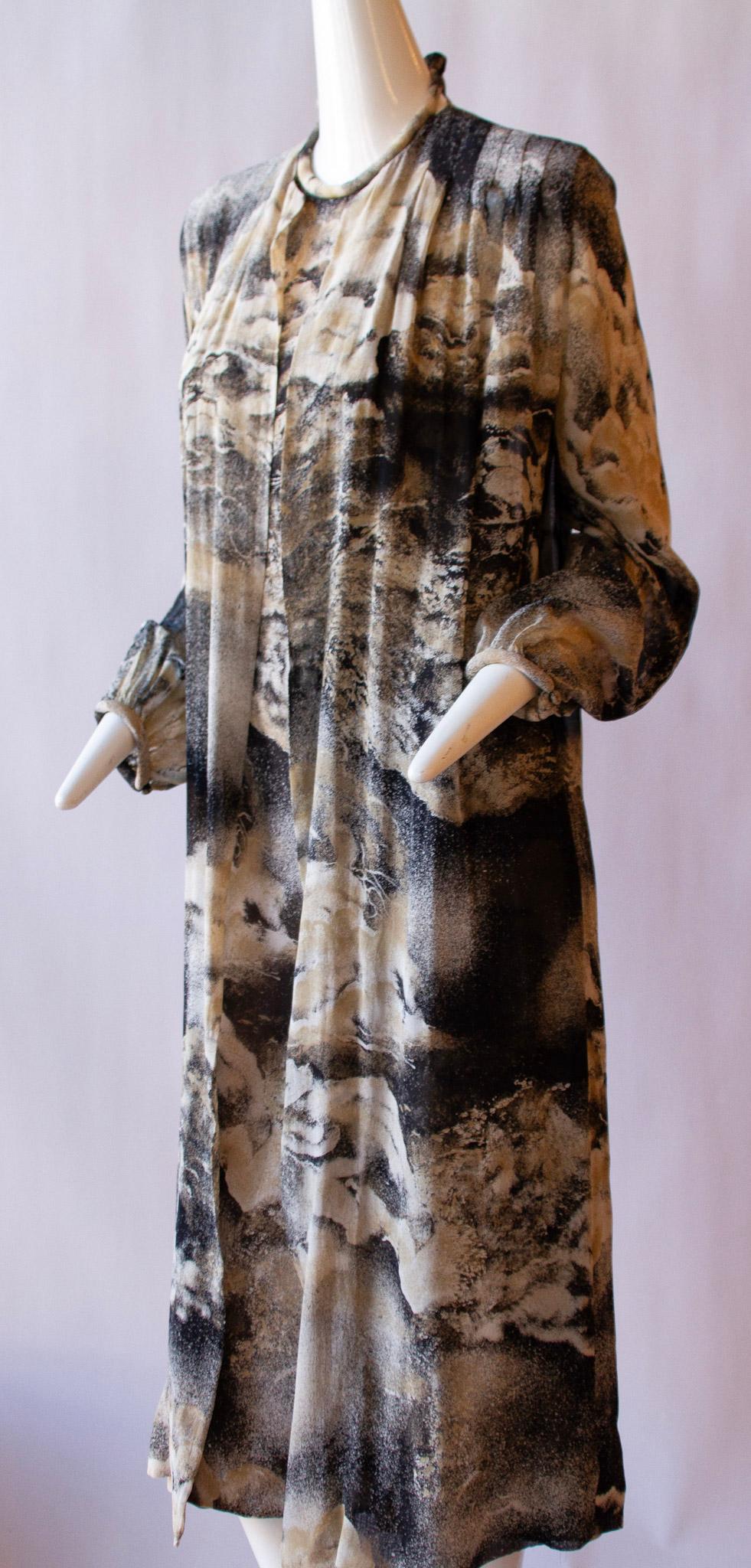 PAULINE TRIGÈRE Suminagashi Marbling Print Silk Halter Dress and Draper, 1970s 9