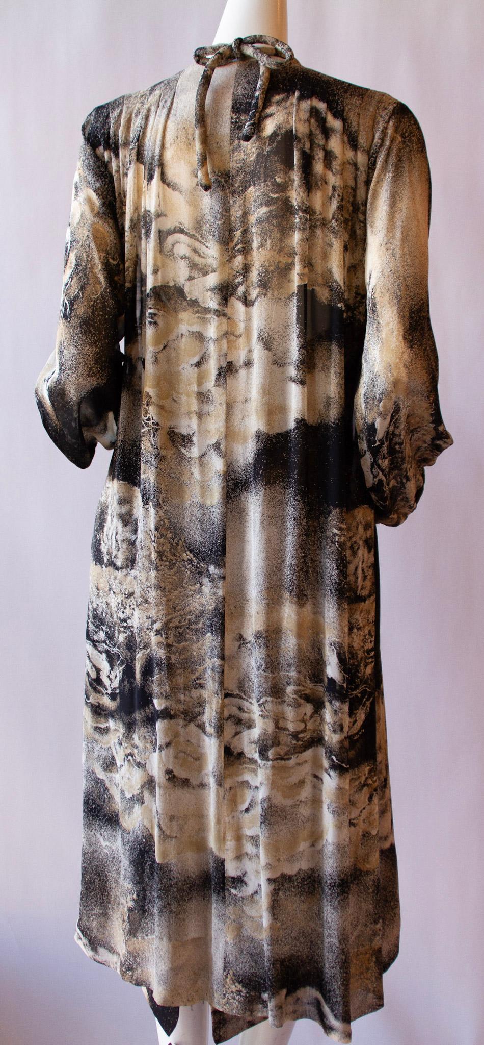 PAULINE TRIGÈRE Suminagashi Marbling Print Silk Halter Dress and Draper, 1970s 11