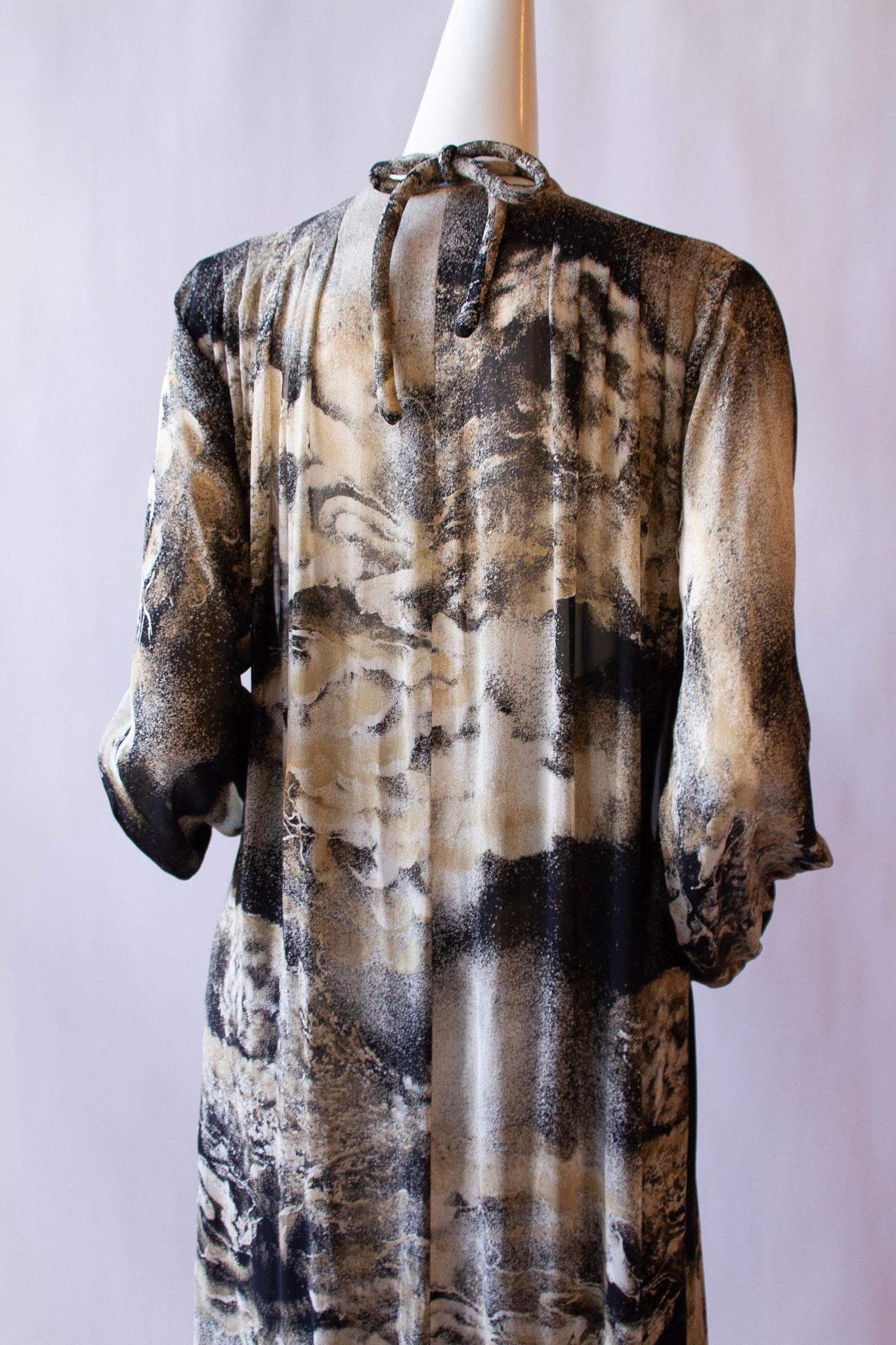 PAULINE TRIGÈRE Suminagashi Marbling Print Silk Halter Dress and Draper, 1970s 12