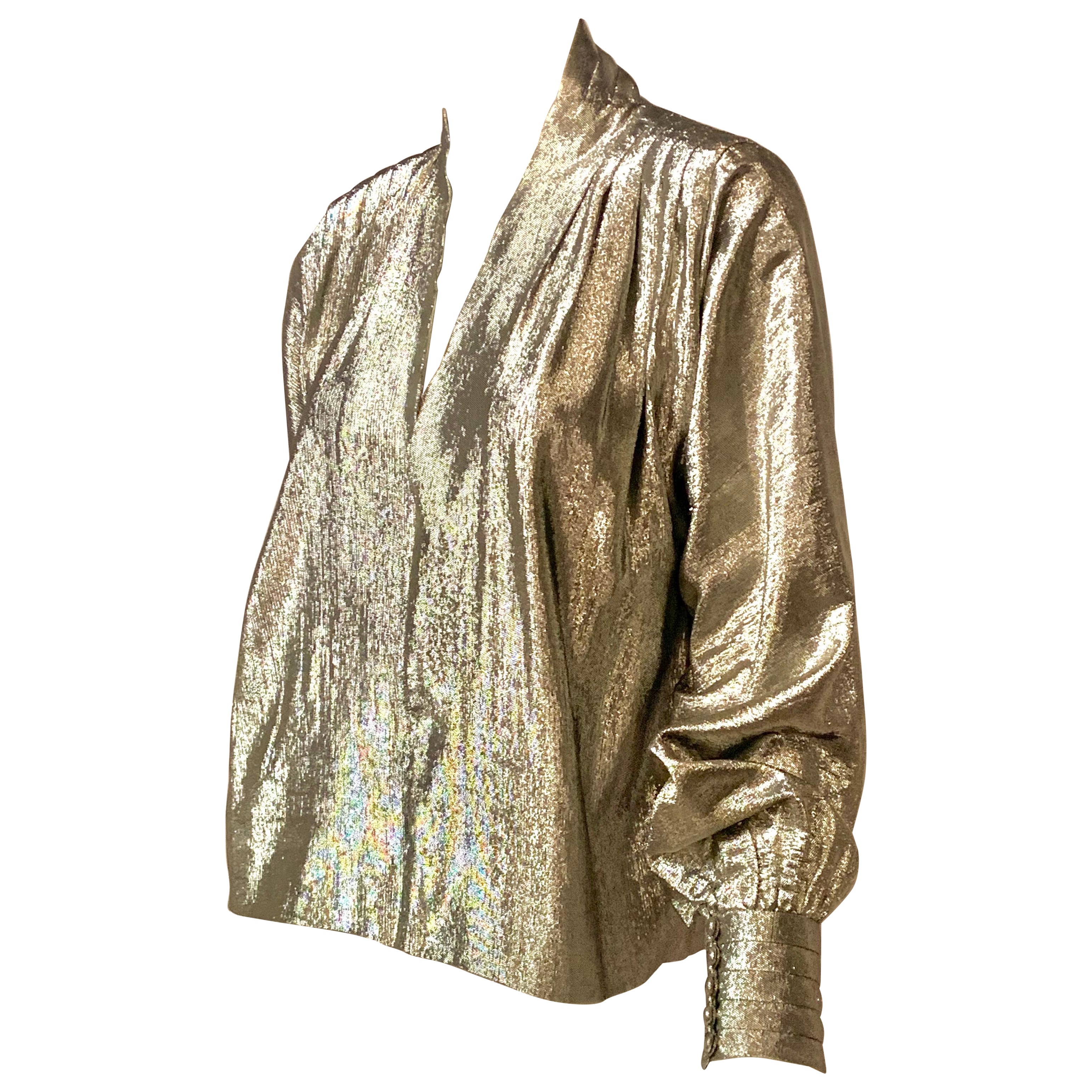 Camicetta Pauline Trigere in tessuto argentato con lacci e lacciuoli