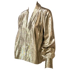 Camicetta Pauline Trigere in tessuto argentato con lacci e lacciuoli