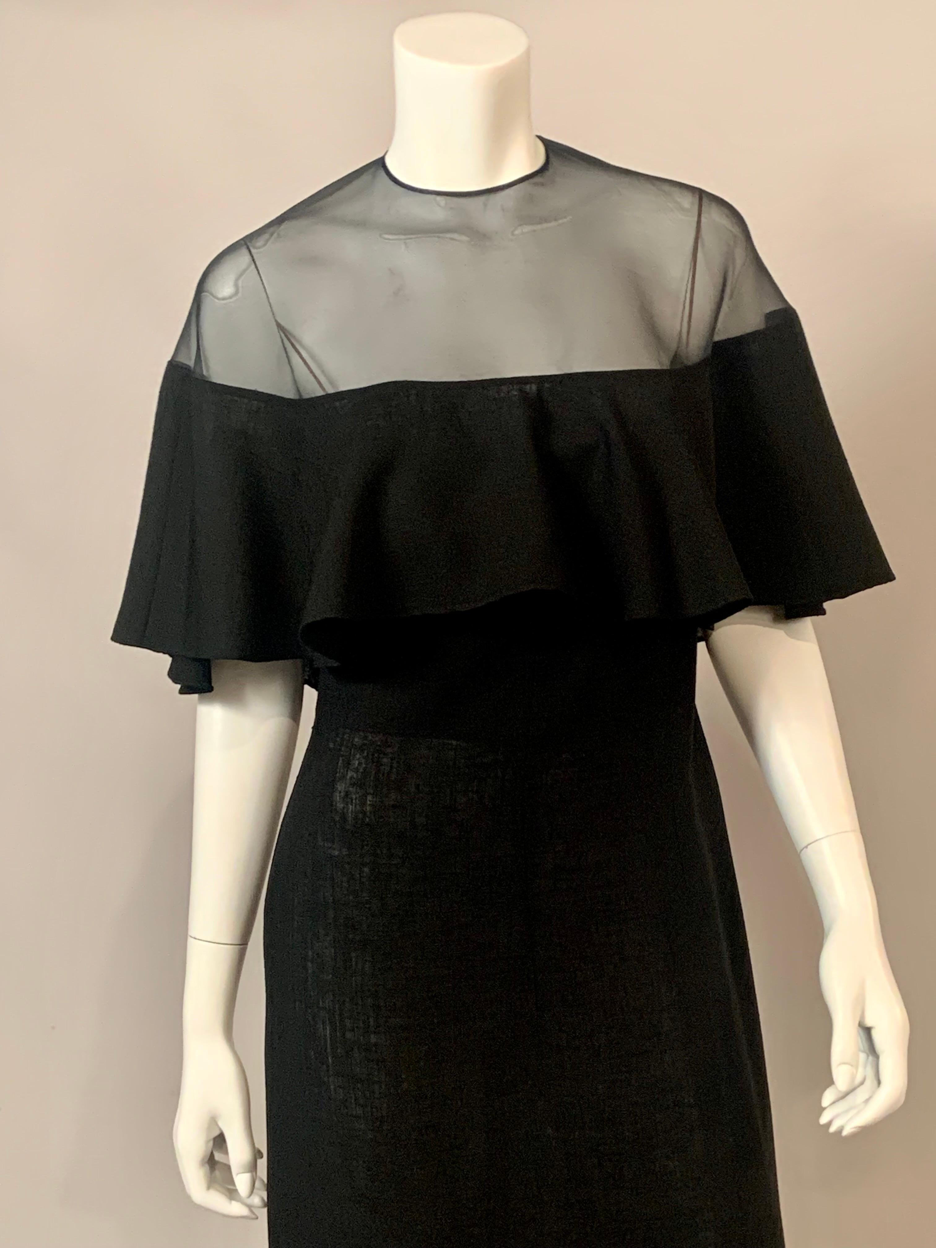 Pauline Trigere Two Piece Black Organza and Linen Dress for Bergdorf Goodman In Excellent Condition For Sale In New Hope, PA