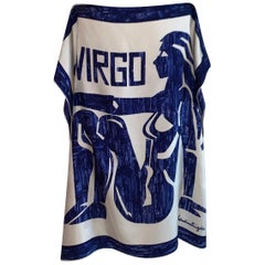 Pauline Trigere Vintage Virgo Silk Scarf Top in Blue and White 1970s