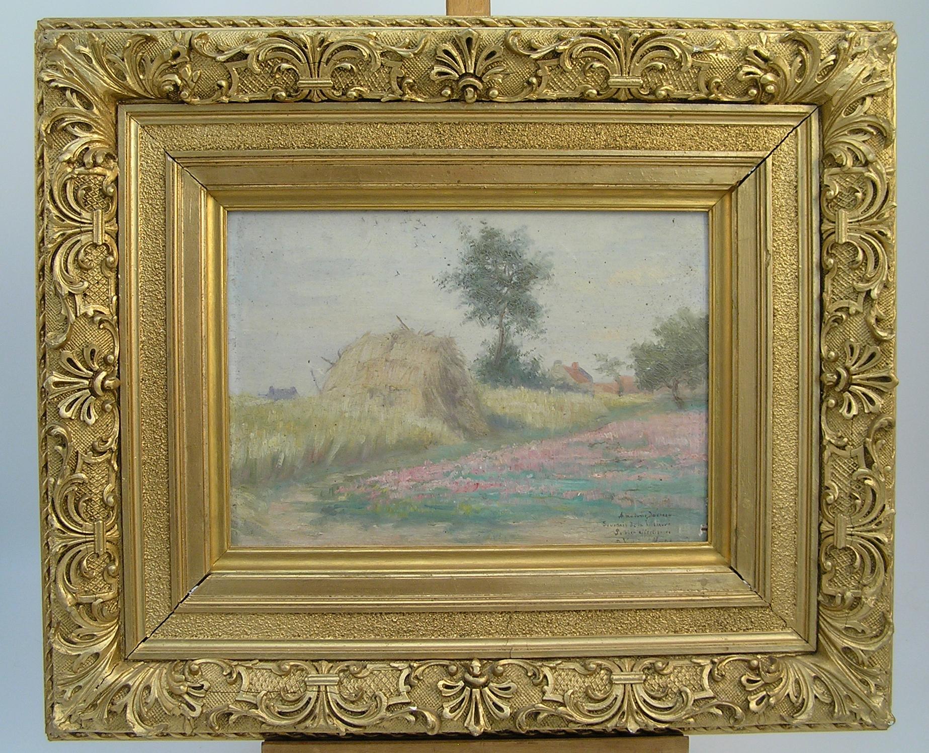 Pauline Vallayer Moutet (Act. 19th/20thC) 1898 Haystack French Impressionist O/p - Painting by Pauline Vallayer-Moutet
