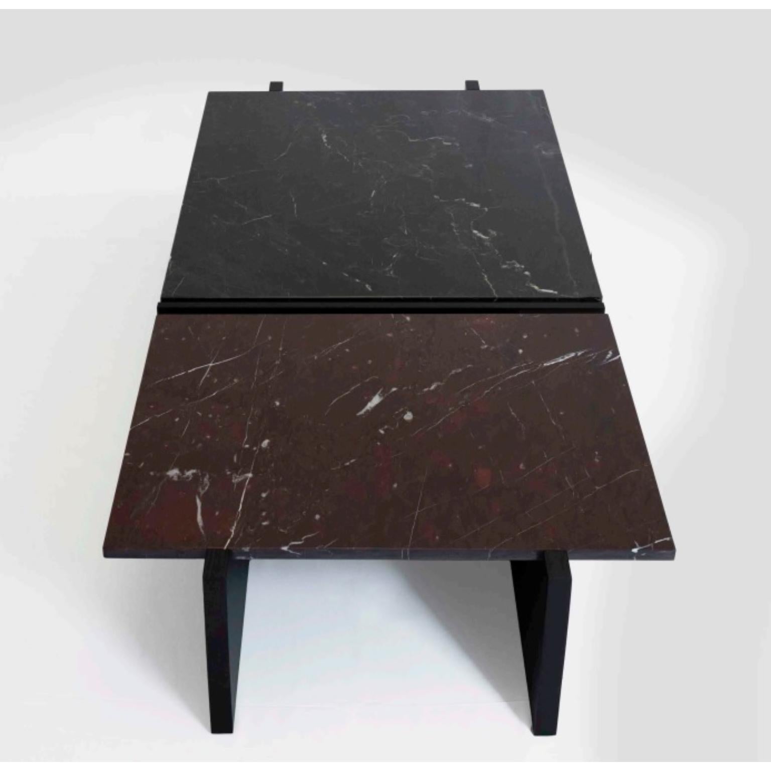 Paulinista Coffee Table by Studio Daniel K
Limited Edition Of 12 Pieces.
Dimensions: D 80 x W 180 x H 30 cm. 
Materials: Noir Saint Laurent, Rouge du Roi Marble and smoked eucal.

The Paulinista coffee table from StudioDanielK's Antechamber