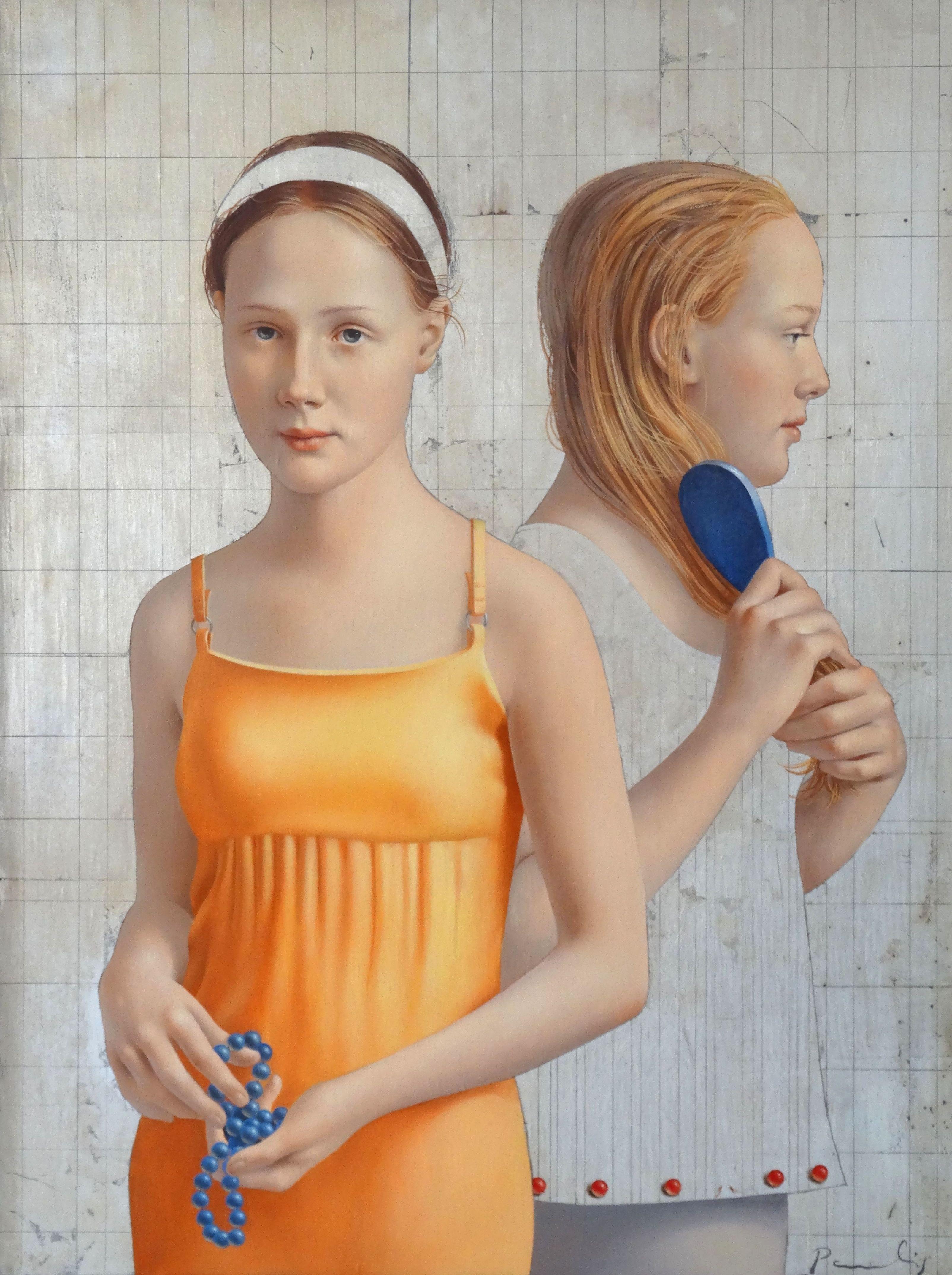 Paulis Postazs Figurative Painting - Sisters. 2021. Oil on canvas, 80x60 cm