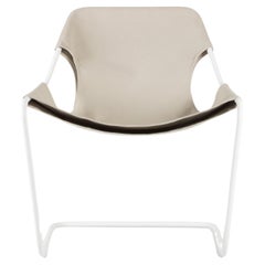 Paulistano Beige Canvas And White Steel Chair by Objekto