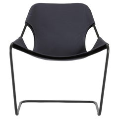 Paulistano Stuhl aus blau-grauem Segeltuch und schwarzem Stahl von Objekto