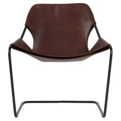 Cognacfarbener Paulistano-Stuhl aus Leder und schwarzem Stahl von Objekto