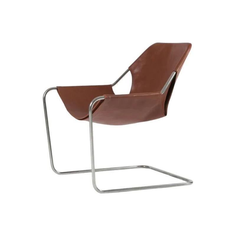 Paulistano Leather Armchair in Terracotta Leather and Polished Stainless Steel In New Condition For Sale In Treuchtlingen, DE