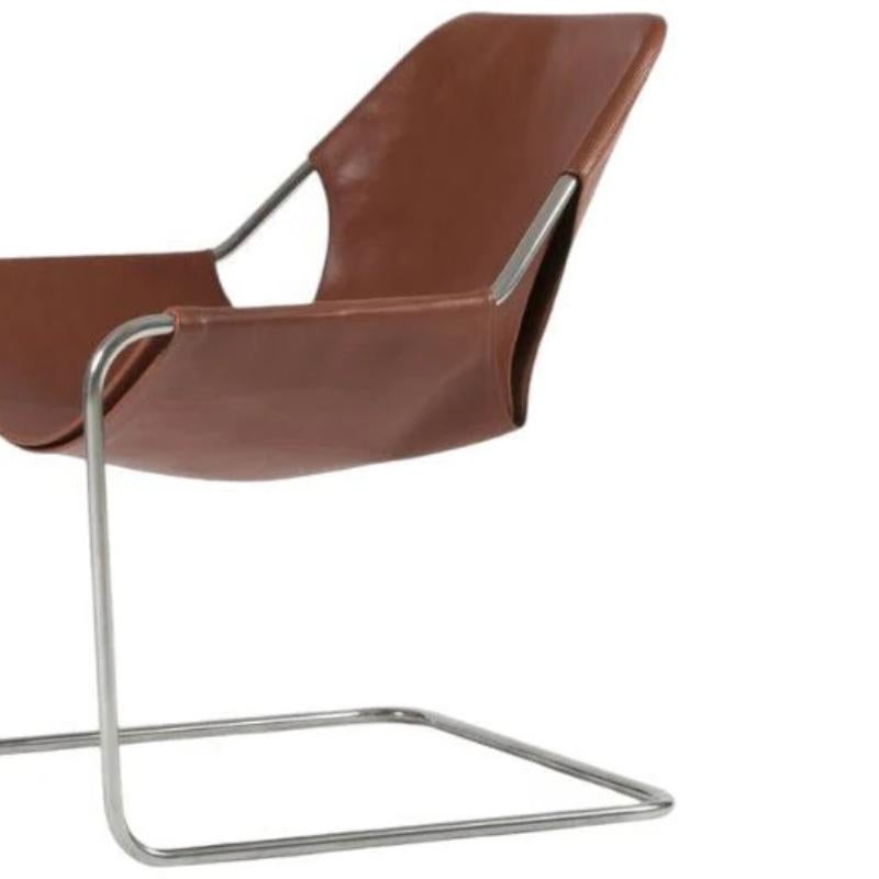 Contemporary Paulistano Leather Armchair in Terracotta Leather and Polished Stainless Steel For Sale