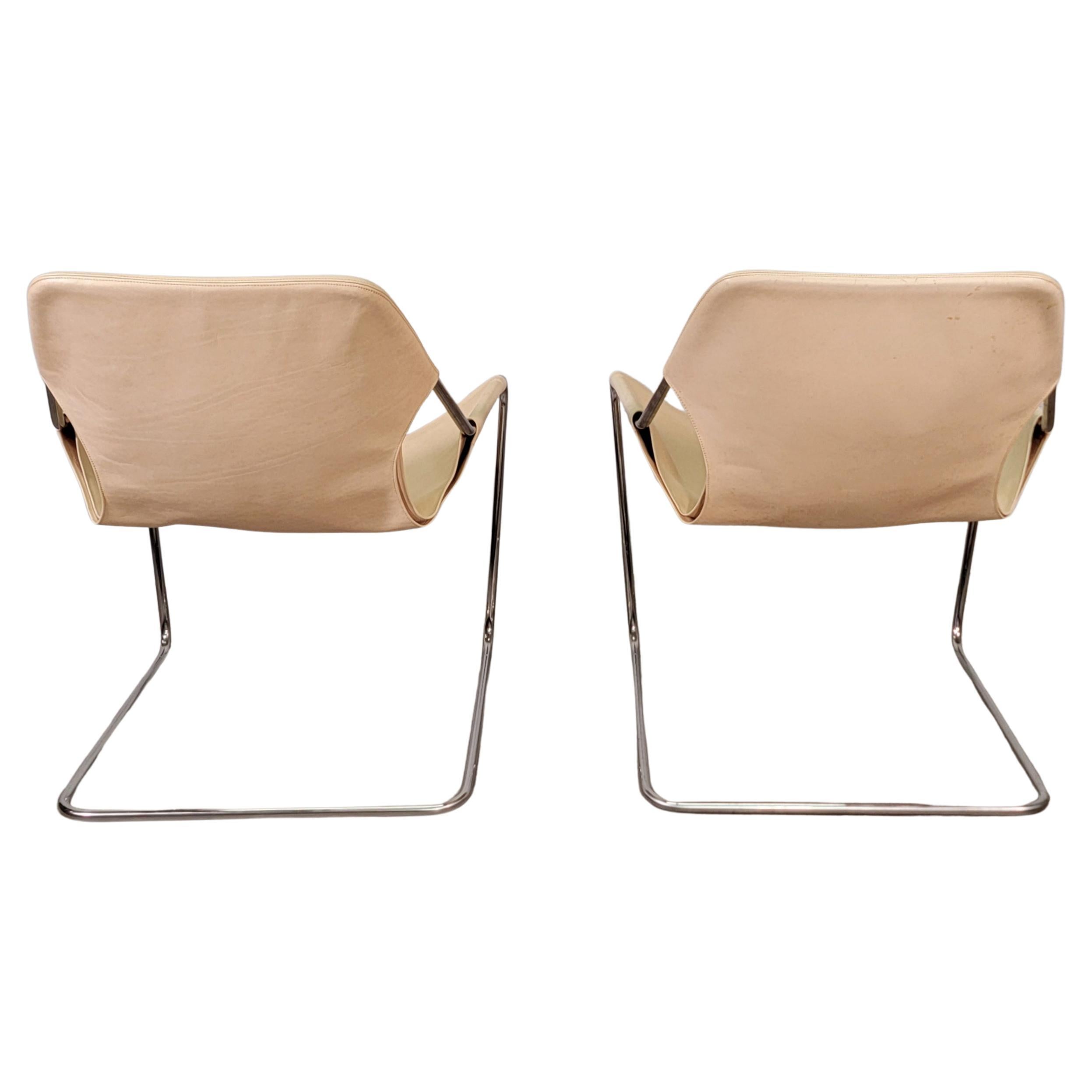 French Paulistano Natural Leather Sling Armchairs - a Pair