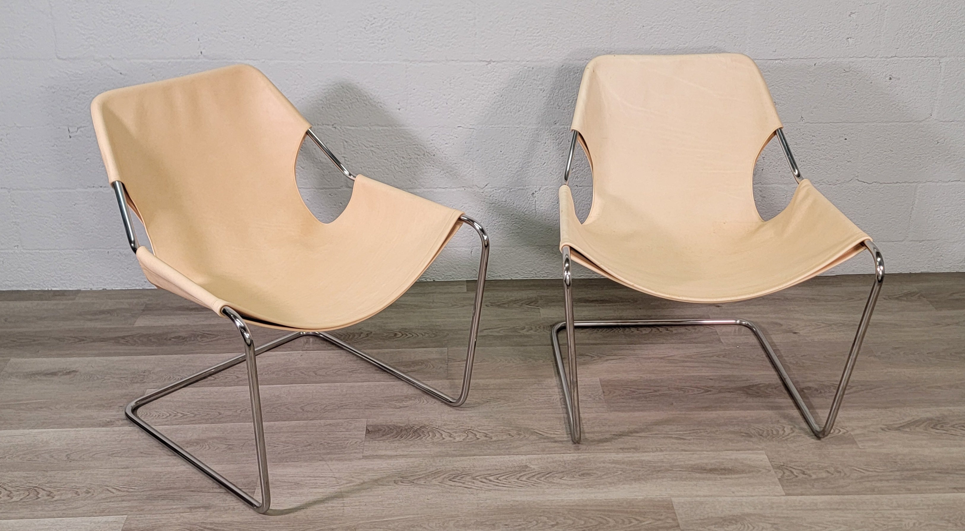 Contemporary Paulistano Natural Leather Sling Armchairs - a Pair For Sale