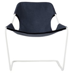 Paulistano Outdoor Indigo Fabric And White Steel Chair by Objekto