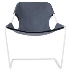 Paulistano Outdoor Sky Fabric And White Steel Chair by Objekto