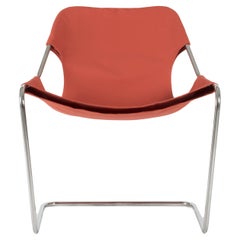 Paulistano Paprika Canvas And White Steel Chair by Objekto