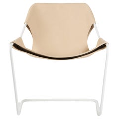 Paulistano VVN Stuhl aus natürlichem Leder und weißem Stahl von Objekto