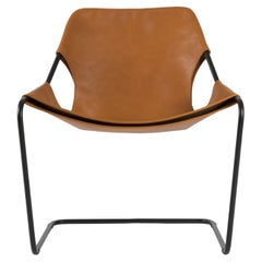 Paulistano Whisky Leather And Black Steel Chair by Objekto