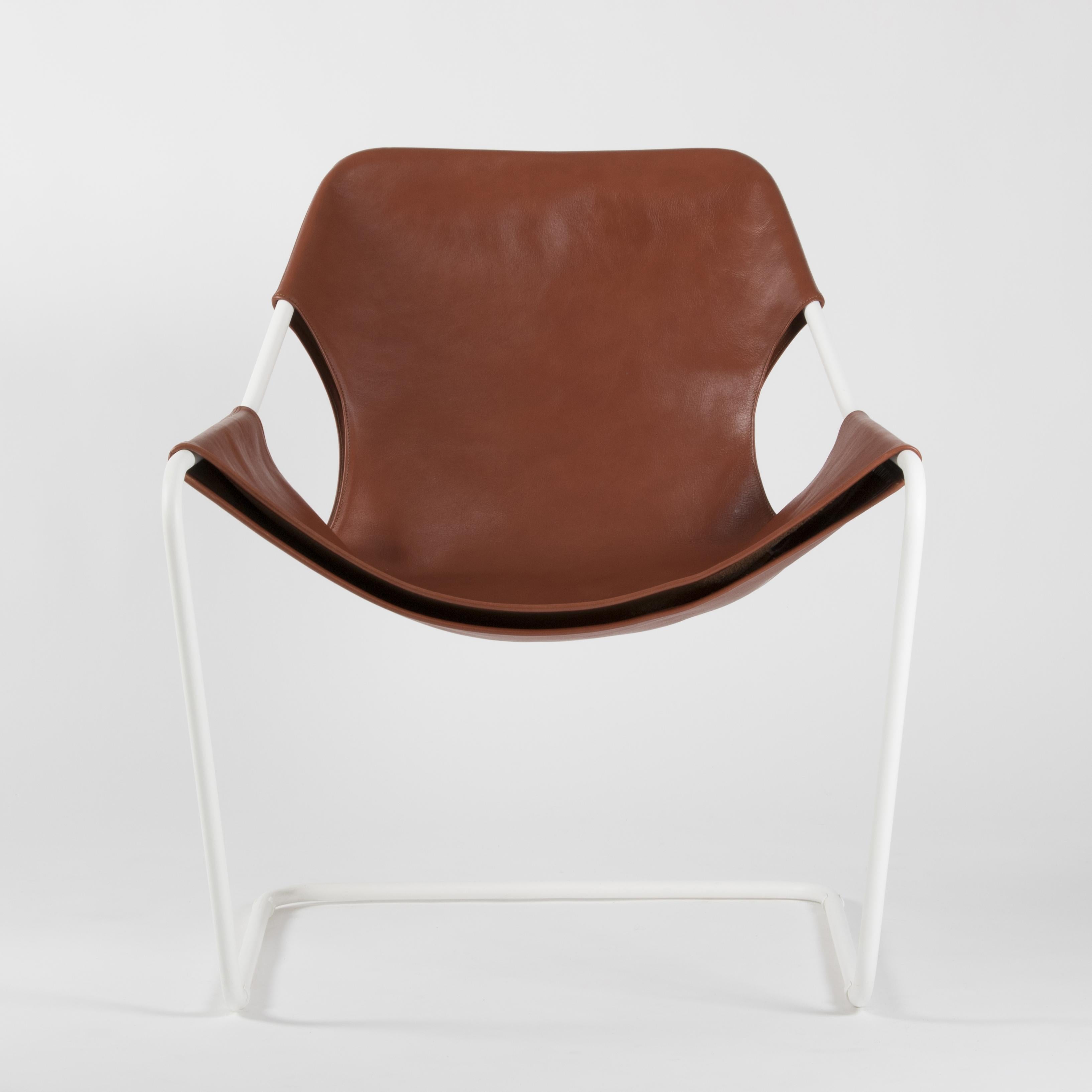 Paulistano Whisky Leather And White Steel Chair by Objekto For Sale 9