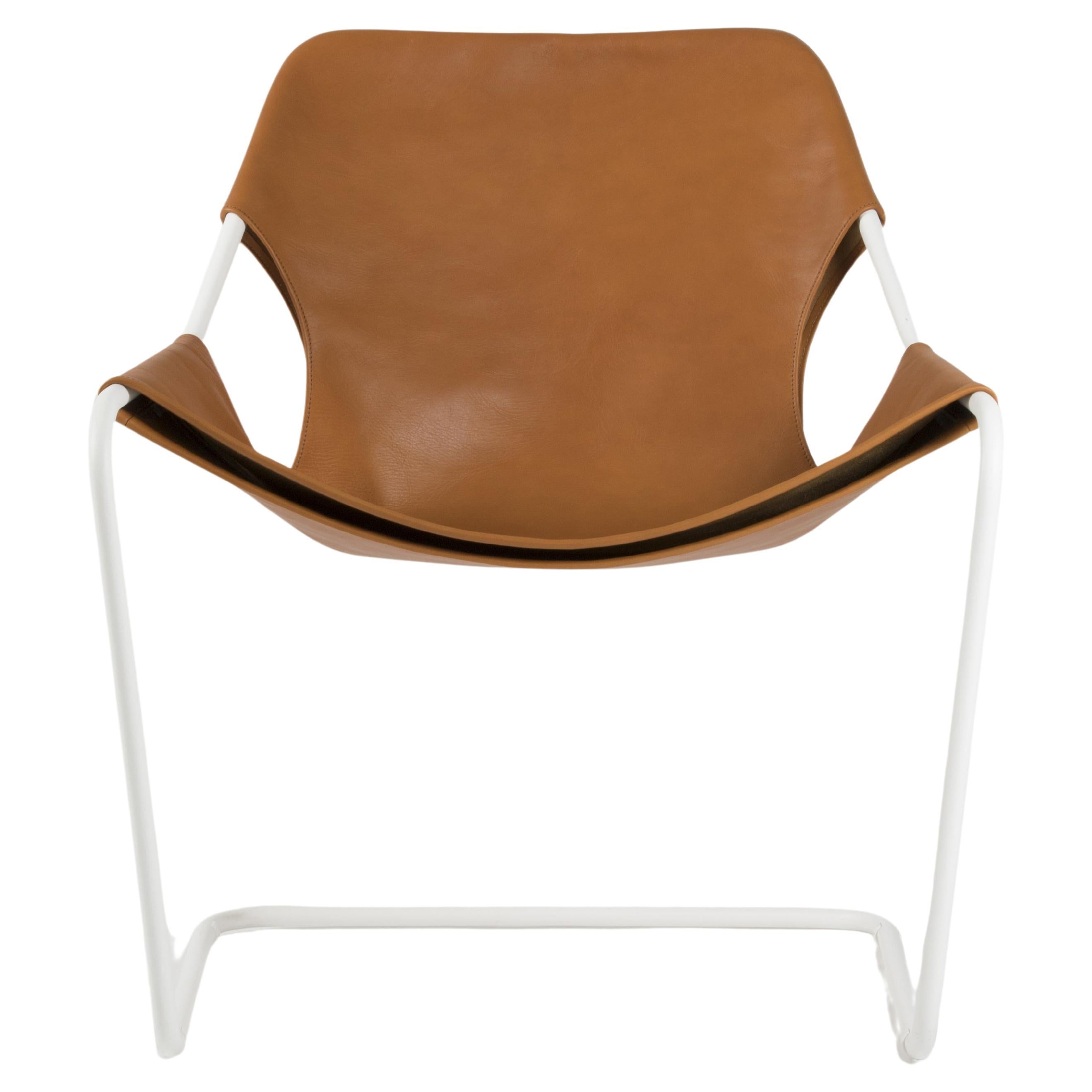 Paulistano Whisky Leather And White Steel Chair by Objekto For Sale