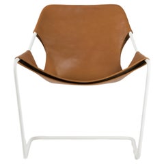 Paulistano Whisky Leather And White Steel Chair by Objekto