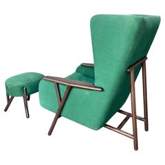 Paulo Alvez Green LINA Wing Chair and Ottoman by Empório das Cadeiras