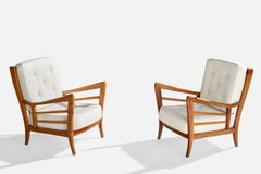 Paulo Buffa Attribution, Lounge Chairs, Walnut, Fabric, Italy, 1940s