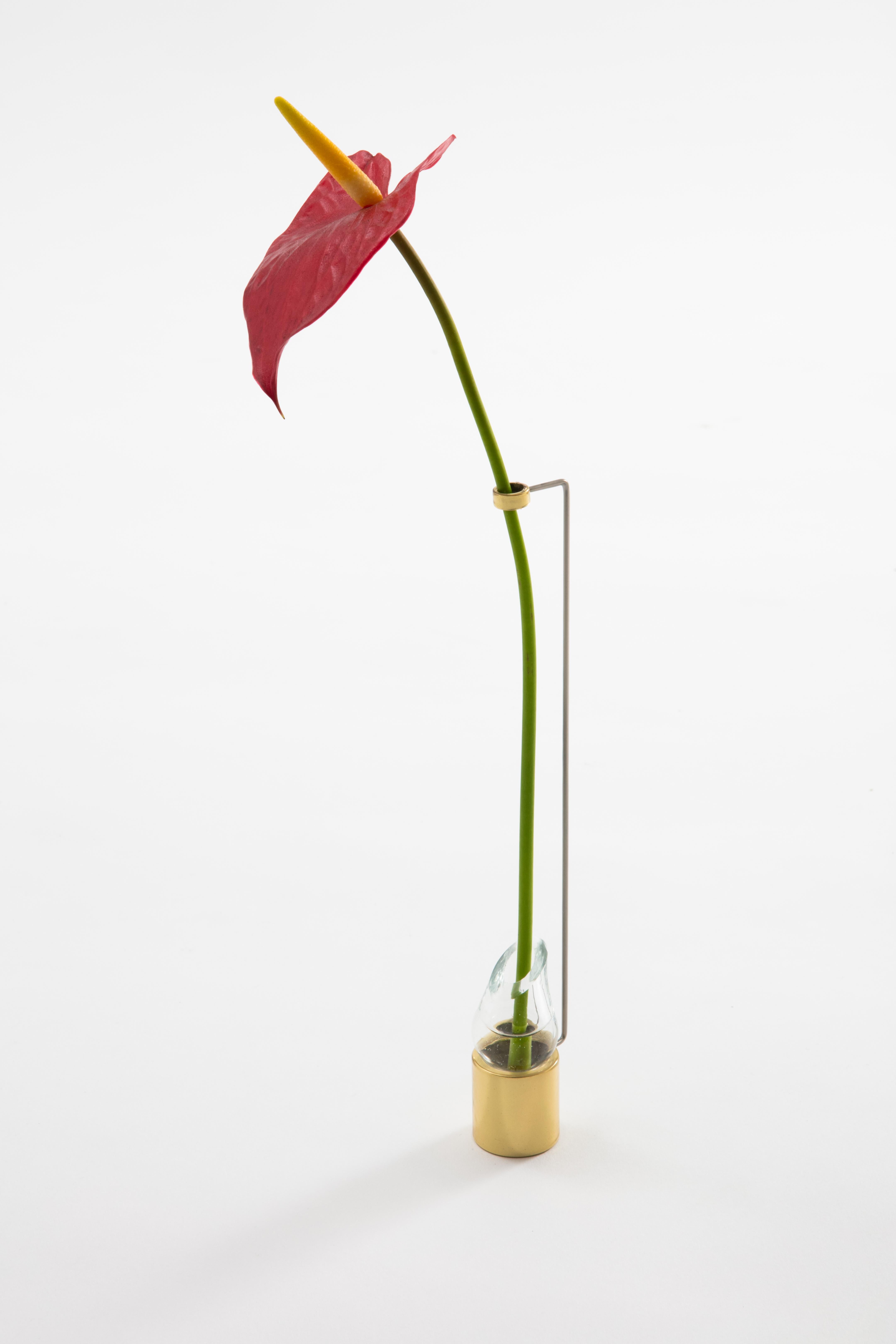 Petit vase solitaire contemporain minimaliste en laiton et verre Excellent état - En vente à Sao Paulo, SP