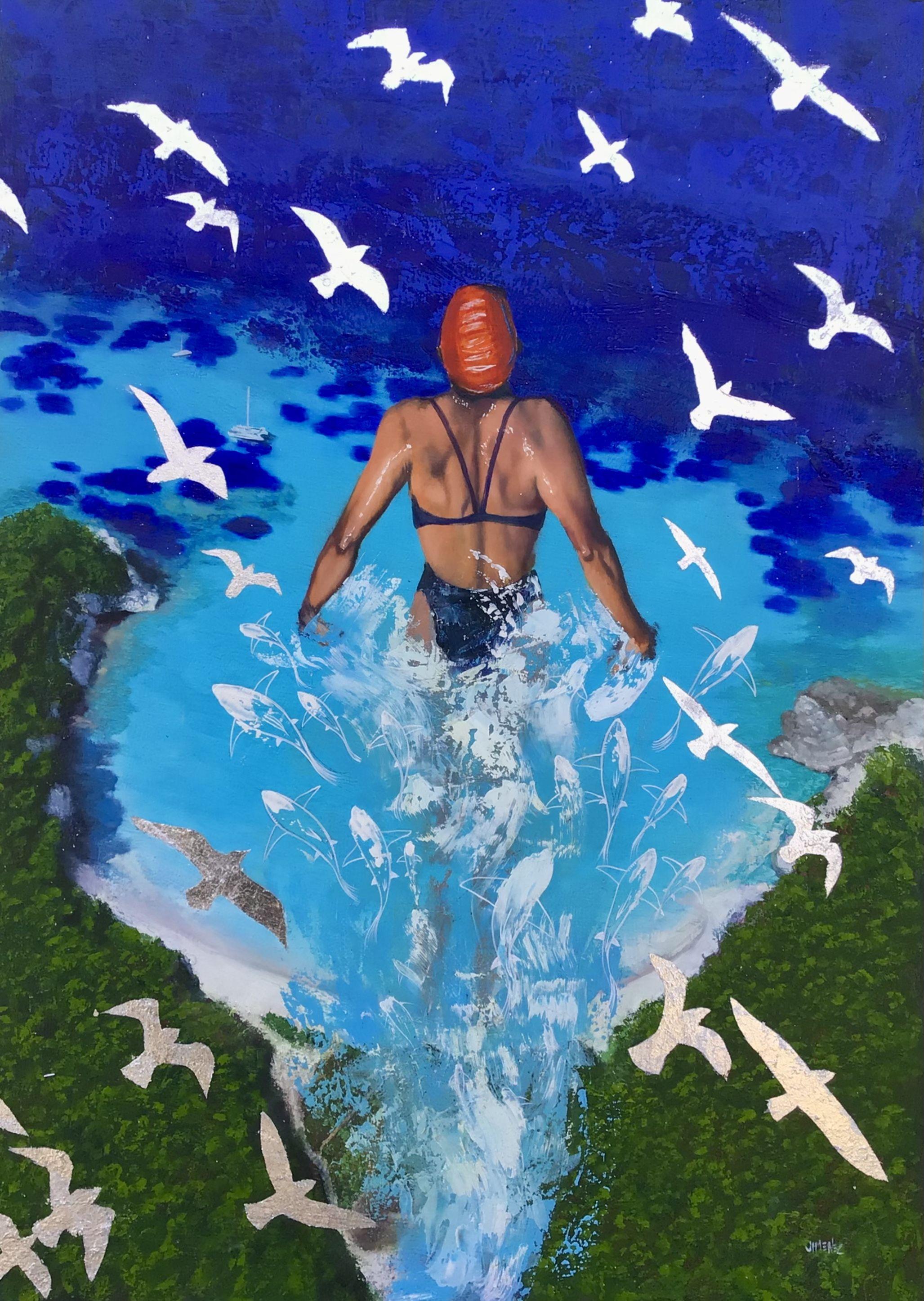 â€žSchwimmerâ€œ, Gemälde, Öl auf Leinwand – Painting von Paulo Jimenez