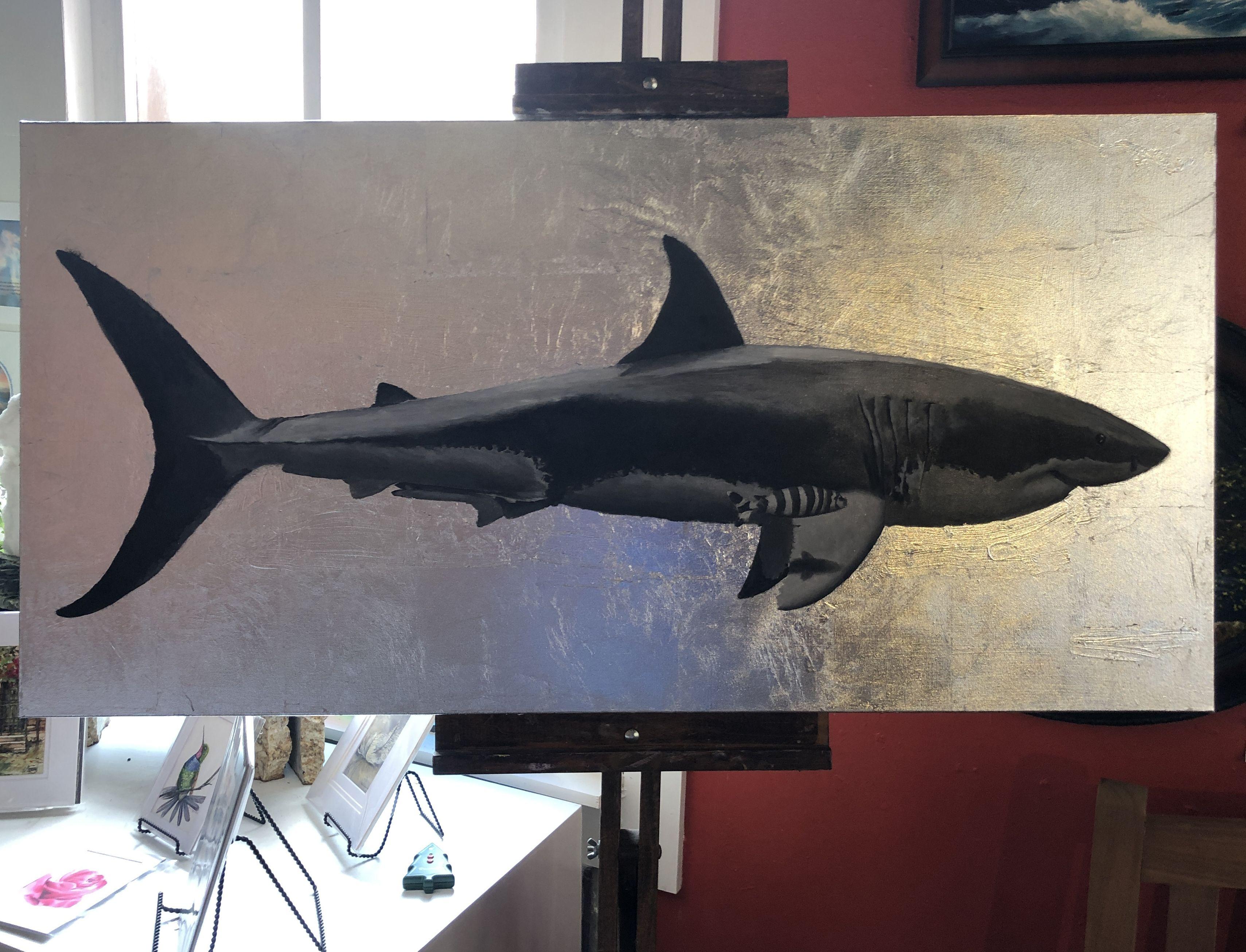 Grand requin blanc, peinture sur toile en vente 1