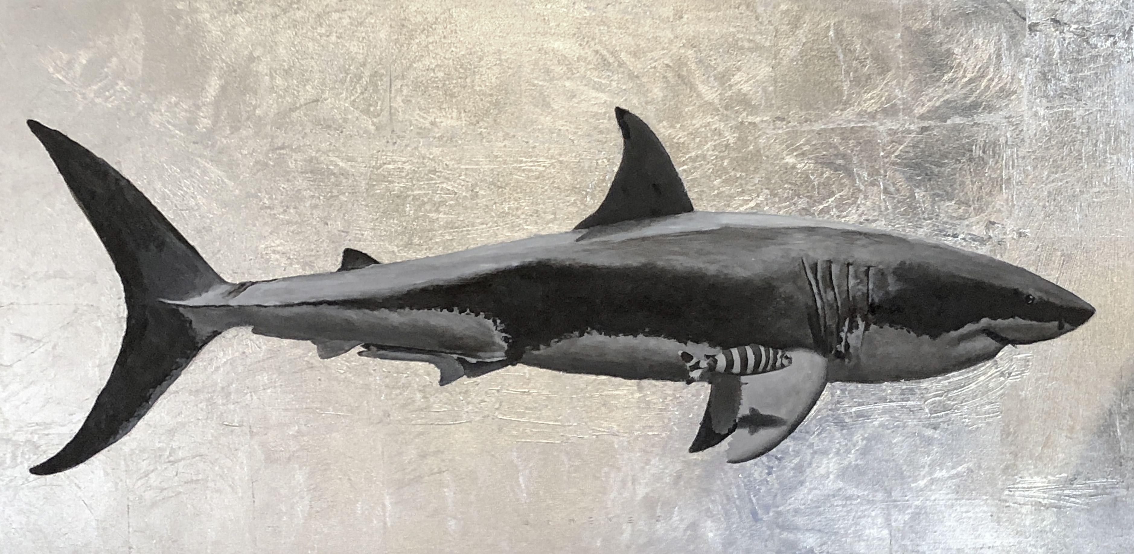 Grand requin blanc, peinture sur toile - Painting de Paulo Jimenez