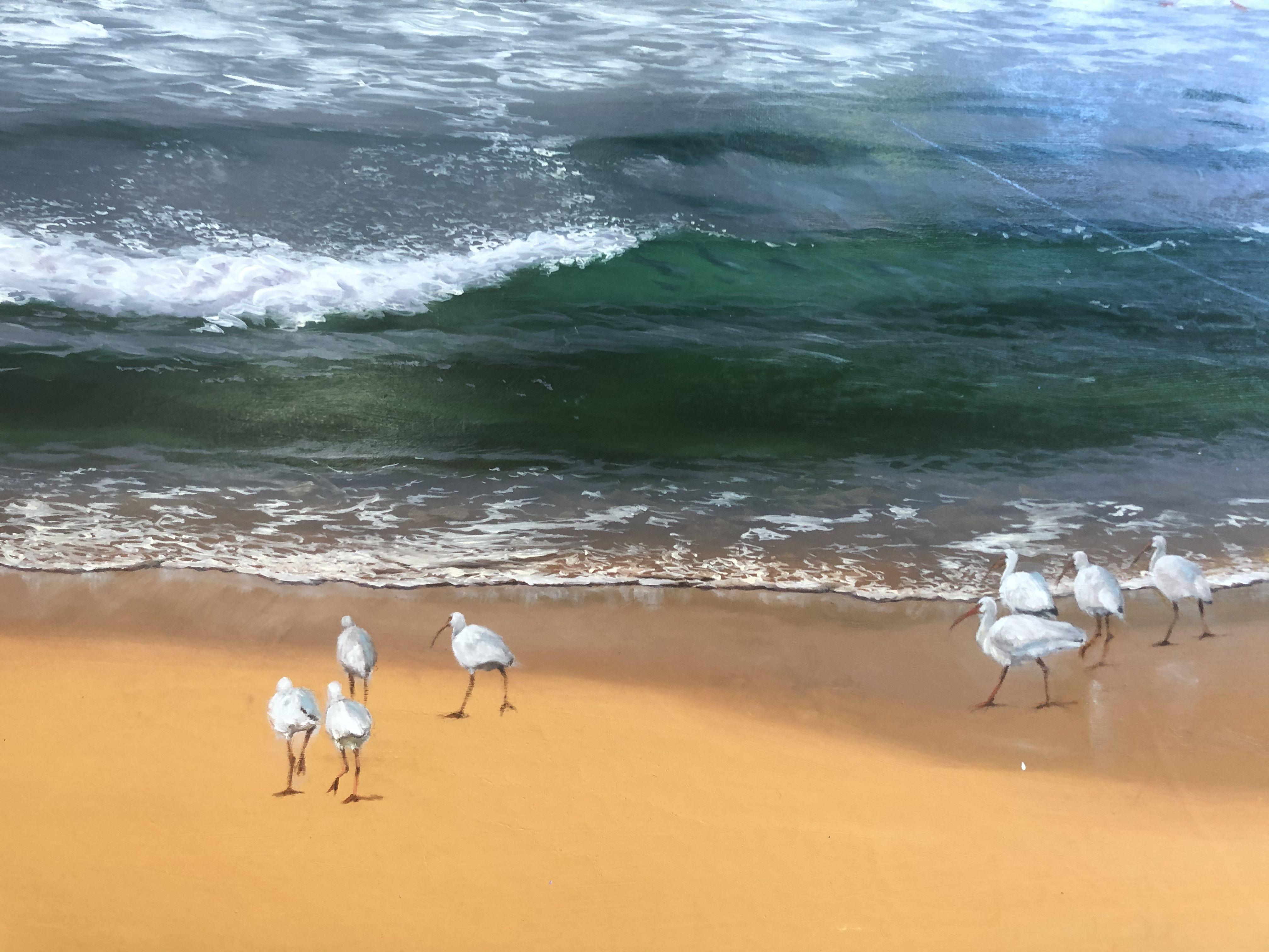 White Ibis on the beach, Painting, Oil on Canvas 2
