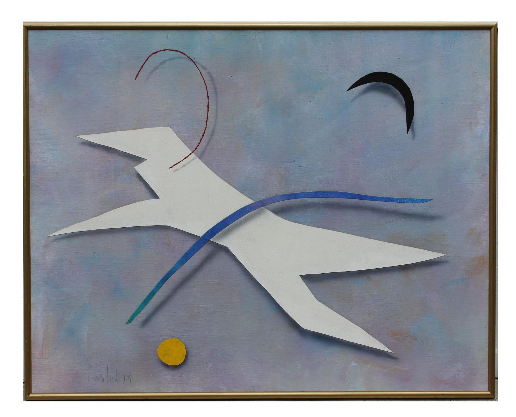 Paulo Laport Abstract Painting – Surrealistisches Tromp-l'oeil-Stillleben aus Segeltuch in Blau und Lila